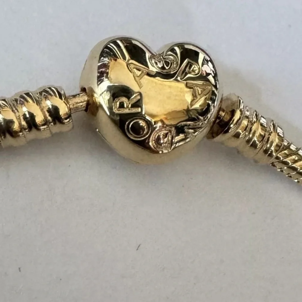 NEW❗️Authentic Pandora 14K Gold Moments Heart Clasp Snake Chain Bracelet 7.9”